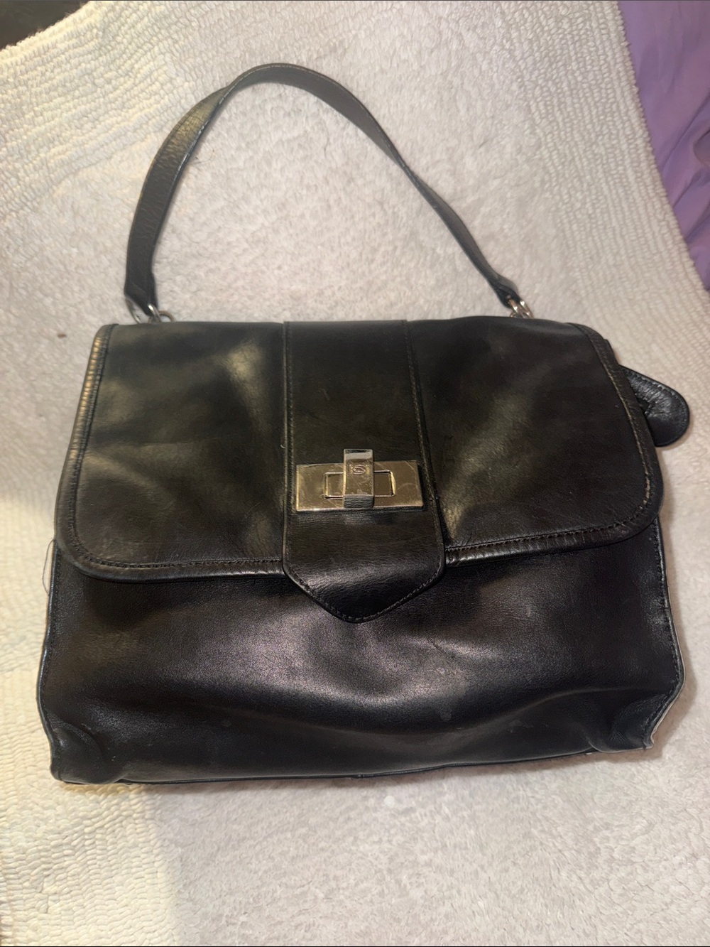 RARE- Vintage BEBE Black and White Leather Classic Satchel Handbag